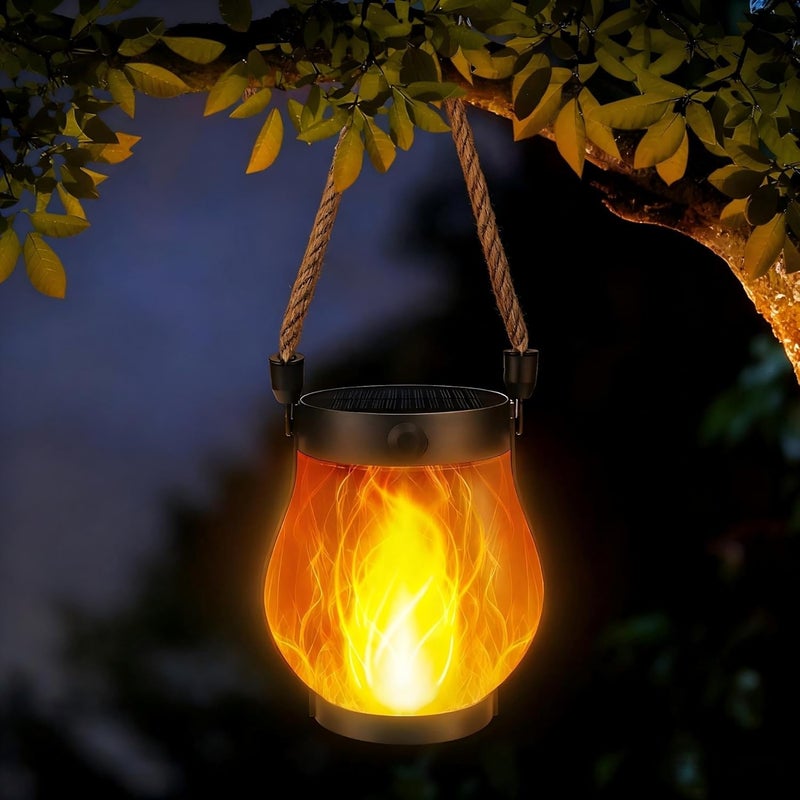 iBaycon 1 Pack Solar Lanterns Lights, Halloween Flickering Flame Garden Lights with 2 Modes Dual Charging USB & Solar, Outdoor Waterproof Hanging Lantern for Party Holiday Halloween Decor (Warm White) - Image 1